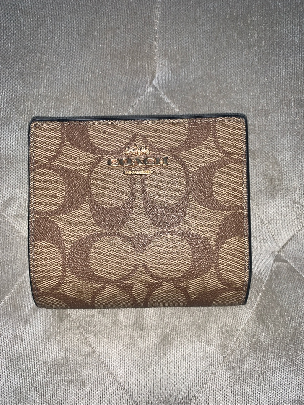 Coach Brown Signature Canvas Bifold Wallet with Gold Logo